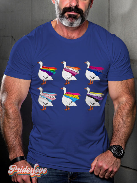 Cute Lgbt Goose Rainbow Gay Art Print T-Shirt Royalblue / S