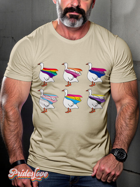 Cute Lgbt Goose Rainbow Gay Art Print T-Shirt Sand / S