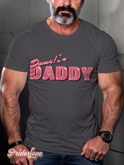 Damn Daddy LGBTQ Gay Print T-shirt Gray / S