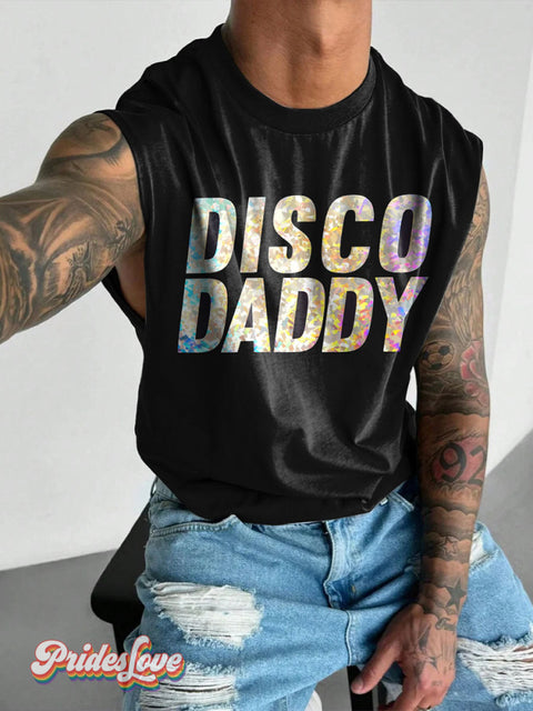 DISCO DADDY Sparkle Rainbow LGBTQ Gay Print Men’s Wide Shoulder Vest Multicolor / S