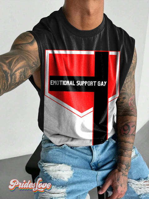 Emotional Support Gay Rainbow LGBTQ Print Men’s Wide Shoulder Vest Multicolor / S