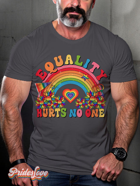 Equality Hurts No One Rainbow Lgbtq Gay Print T-Shirt Gray / S