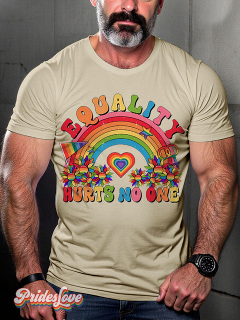 Equality Hurts No One Rainbow Lgbtq Gay Print T-Shirt Sand / S