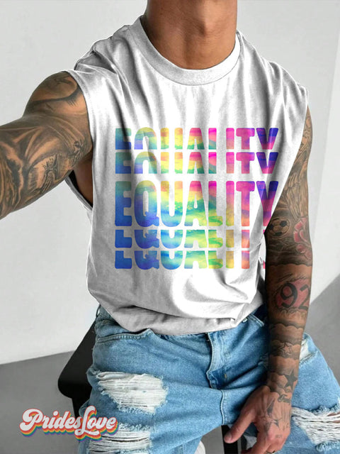 Equality Rainbow Gradient LGBTQ Gay Print Men’s Wide Shoulder Vest Multicolor / S