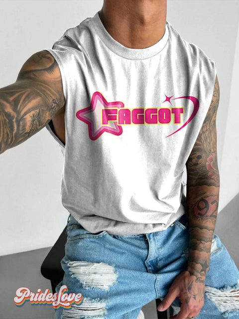 Faggot Rainbow LGBTQ Gay Print Men’s Wide Shoulder Vest Multicolor / S