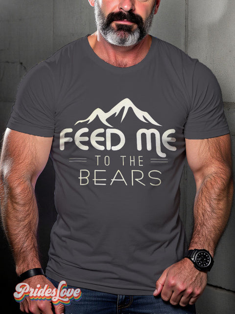 Feed Me Bears Lgbt Rainbow Gay Print T-Shirt Gray / S