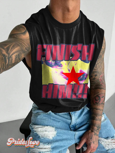 Finish Him Muscle Rainbow Lgbtq Gay Print Men’s Wide Shoulder Vest Colorful / S