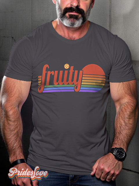 Fruity Rainbow Gradient Stripes LGBTQ Gay Print T-shirt Gray / S