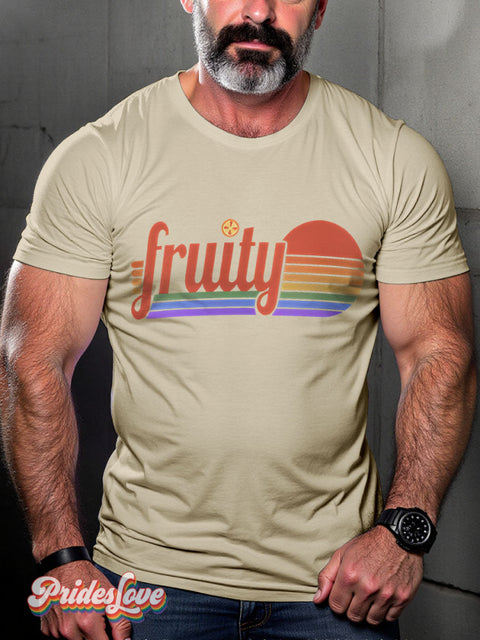 Fruity Rainbow Gradient Stripes LGBTQ Gay Print T-shirt Sand / S