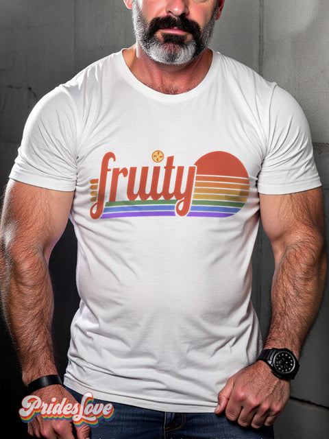 Fruity Rainbow Gradient Stripes LGBTQ Gay Print T-shirt White / S
