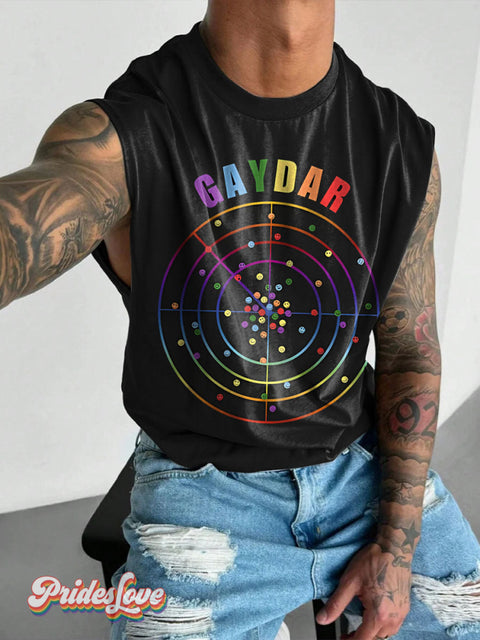 Funny Gay Radar Coloured Dots Happy Faces Rainbow LGBTQ Print Men’s Wide Shoulder Vest Multicolor / S