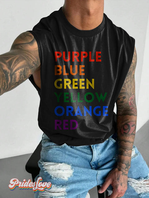 Funny Pride Rainbow LGBTQ Gay Print Men’s Wide Shoulder Vest Multicolor / S