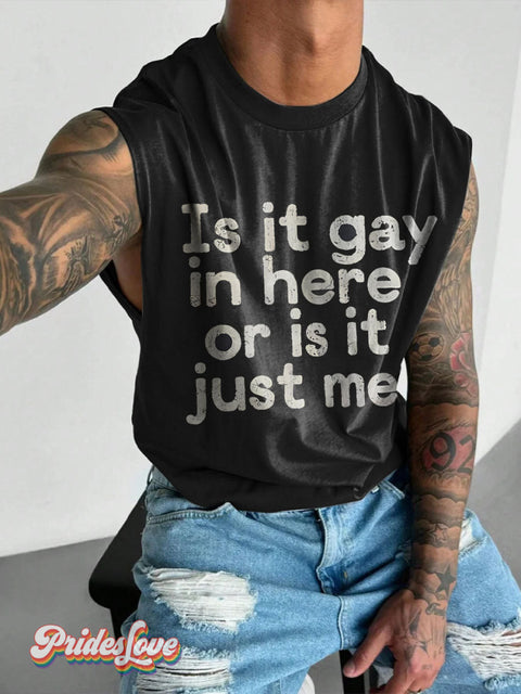 Funny Retro Gay Rainbow LGBTQ Print Men’s Wide Shoulder Vest Multicolor / S
