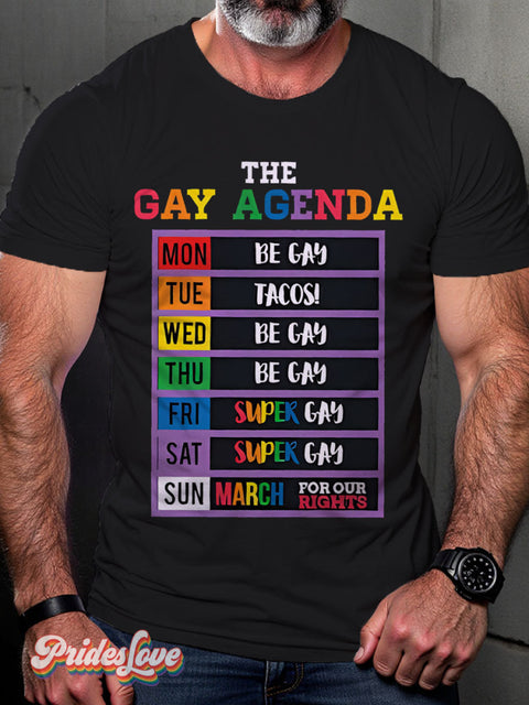 Gay Agenda Pride Rainbow LGBTQ Gay Print T-shirt Multicolor / S