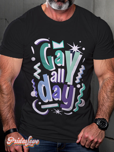 Gay All Day Subtle Pride Rainbow Lgbt Art Print T-Shirt Multicolor / S