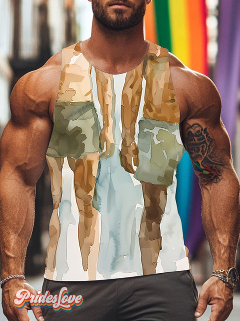 Gay Bodies Watercolor Art Rainbow LGBTQ Gay Print Men’s Tank Top Multicolor / S