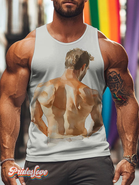 Gay Body Watercolor Rainbow LGBTQ Print Men’s Tank Top Multicolor / S