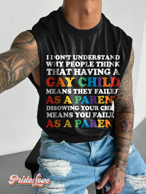 Gay Child As A Parent Rainbow Lgbtq Print Men’s Wide Shoulder Vest Colorful / S