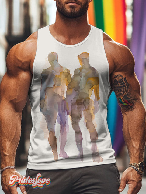 Gay Male Bodies Watercolor Rainbow LGBTQ Print Men’s Tank Top Multicolor / S