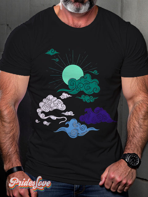 Gay Male Flag Sun Clouds Rainbow LGBTQ Print T-shirt Multicolor / S