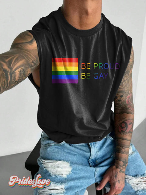 Gay pride Rainbow LGBTQ Print Men’s Wide Shoulder Vest Multicolor / S