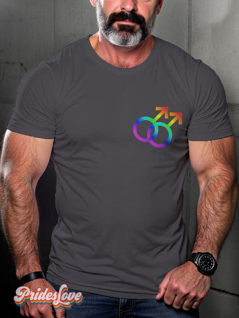 Gay Symbol Rainbow LGBTQ Print T-shirt Gray / S