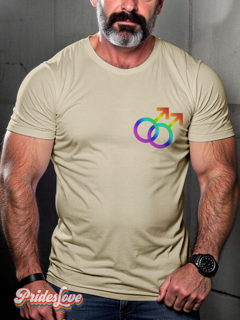 Gay Symbol Rainbow LGBTQ Print T-shirt Sand / S