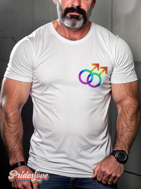 Gay Symbol Rainbow LGBTQ Print T-shirt White / S