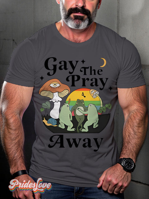 Gay The Pray Away Frog Lgbt Rainbow Print T-Shirt Gray / S