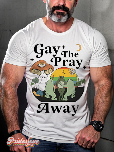 Gay The Pray Away Frog Lgbt Rainbow Print T-Shirt White / S