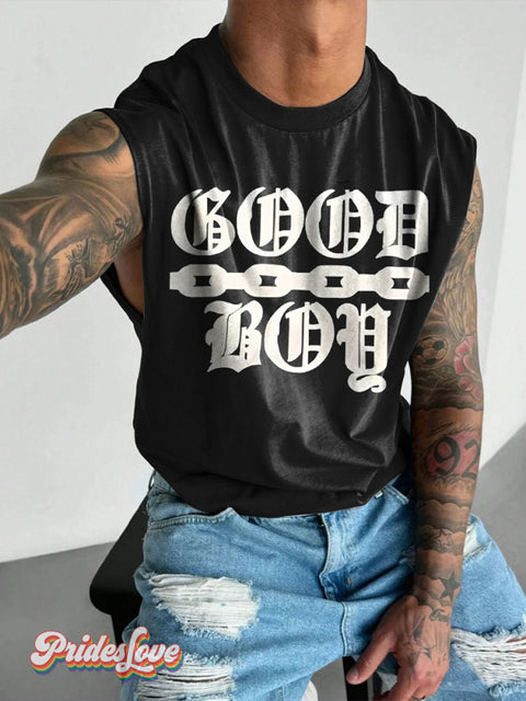 GOOD BOY Gothic Rainbow LGBTQ Gay Print Men’s Wide Shoulder Vest Multicolor / S