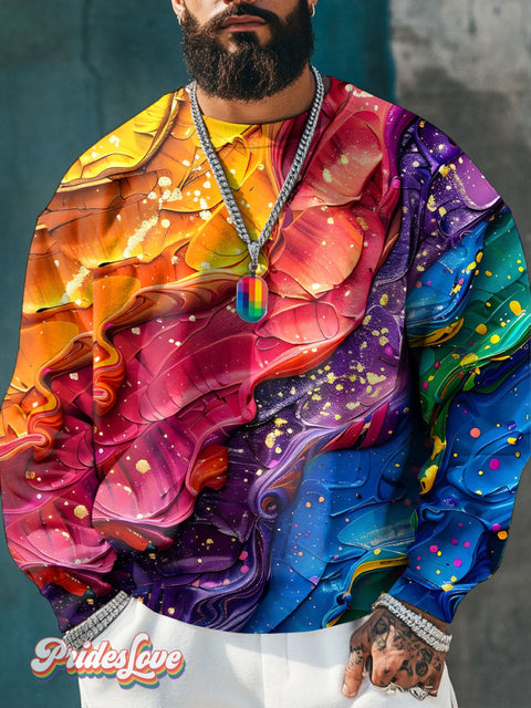 Gradient Paint Splatter Rainbow Lgbtq Gay Print Casual Sweatshirt Multicolor / S