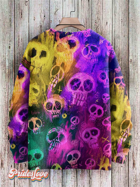 Halloween Art Pattern Print Casual Knit Pullover Sweatshirt