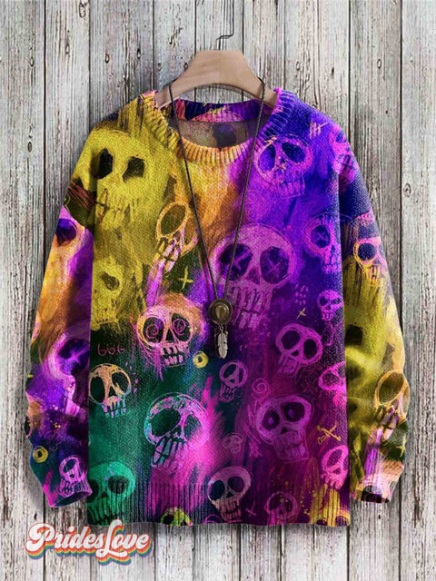 Halloween Art Pattern Print Casual Knit Pullover Sweatshirt multicolor / S