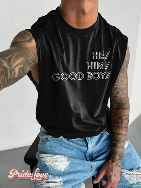 He Him Good Boy Lgbt Rainbow Gay Print Men’s Wide Shoulder Vest Colorful / S