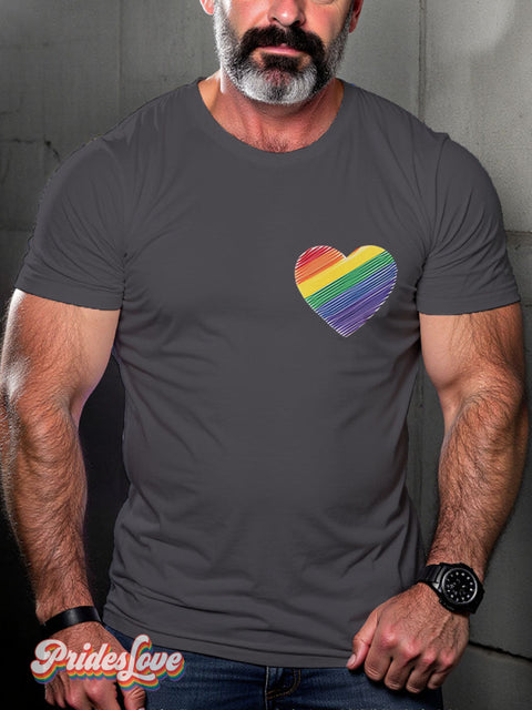 Heart Doodle Rainbow LGBTQ Gay Print T-shirt Gray / S