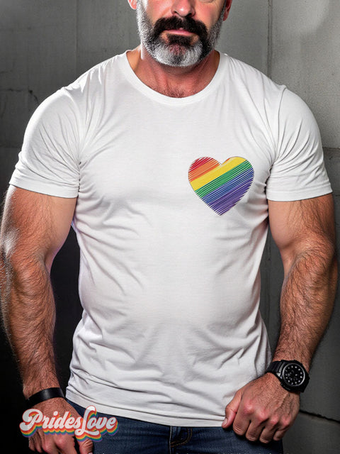 Heart Doodle Rainbow LGBTQ Gay Print T-shirt White / S