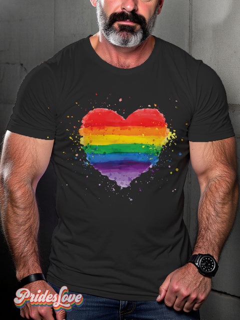 Heart Ink Spots Rainbow Lgbtq Gay Print T-Shirt Black / S