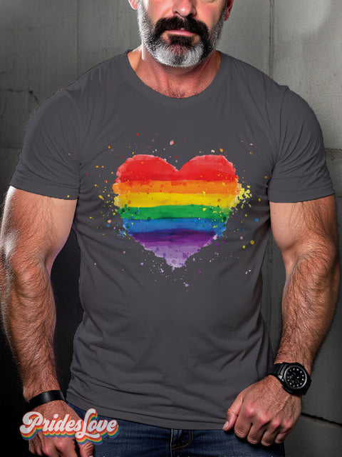 Heart Ink Spots Rainbow Lgbtq Gay Print T-Shirt Gray / S