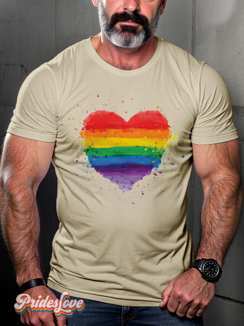 Heart Ink Spots Rainbow Lgbtq Gay Print T-Shirt Sand / S