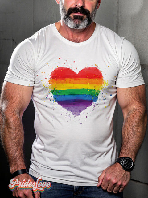 Heart Ink Spots Rainbow Lgbtq Gay Print T-Shirt White / S