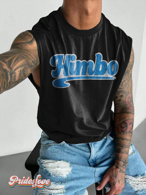 Himbo Blue Silver Glitter Rainbow LGBTQ Gay Print Men’s Wide Shoulder Vest Multicolor / S
