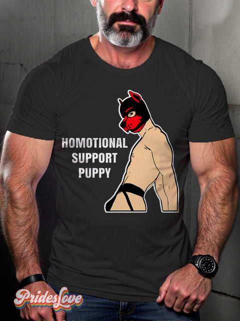 Homotional Support Puppy Lgbt Rainbow Gay Art Print T-Shirt Black / S