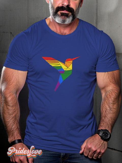 Hummingbird Pride Origami Rainbow LGBTQ Gay Print T-shirt RoyalBlue / S