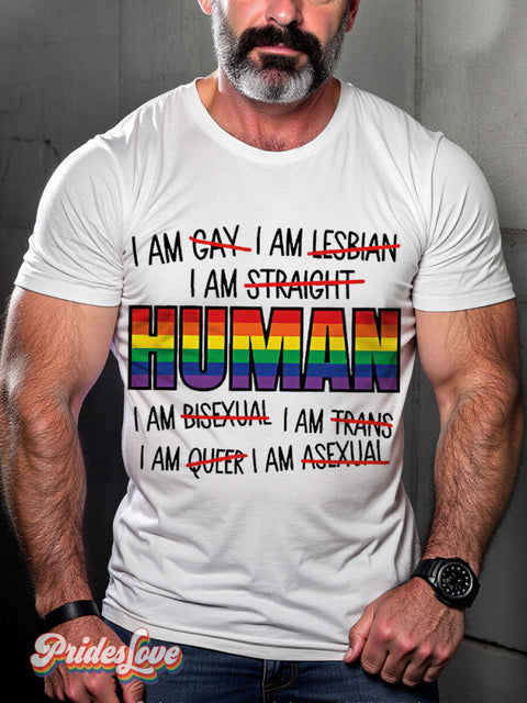 I Am Human Rainbow Lgbtq Gay Print T-Shirt White / S
