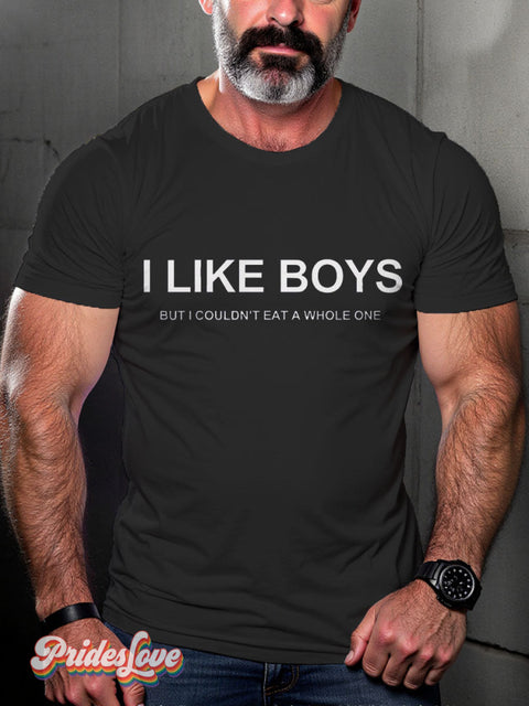 I Like Boys Lgbt Rainbow Gay Print T-Shirt Black / S