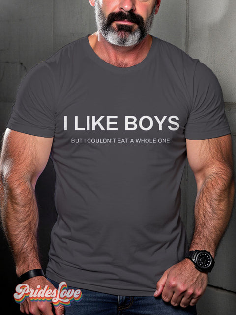 I Like Boys Lgbt Rainbow Gay Print T-Shirt Gray / S