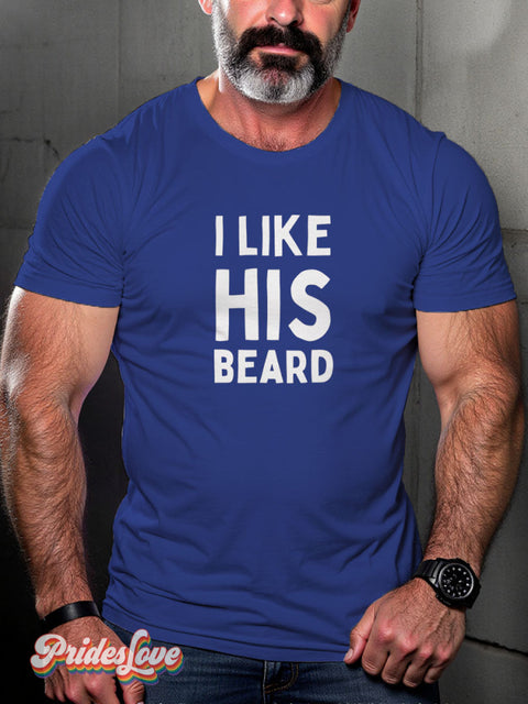 I Like His Beard Rainbow Couple LGBTQ Gay Print T-shirt RoyalBlue / S