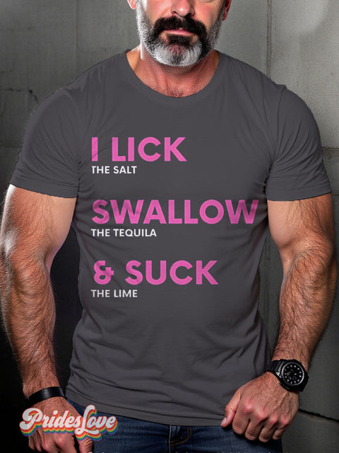 I Like Swallow Suck Rainbow LGBTQ Gay Print T-shirt Gray / S