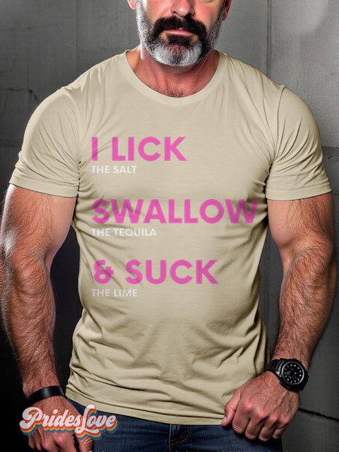 I Like Swallow Suck Rainbow LGBTQ Gay Print T-shirt Sand / S